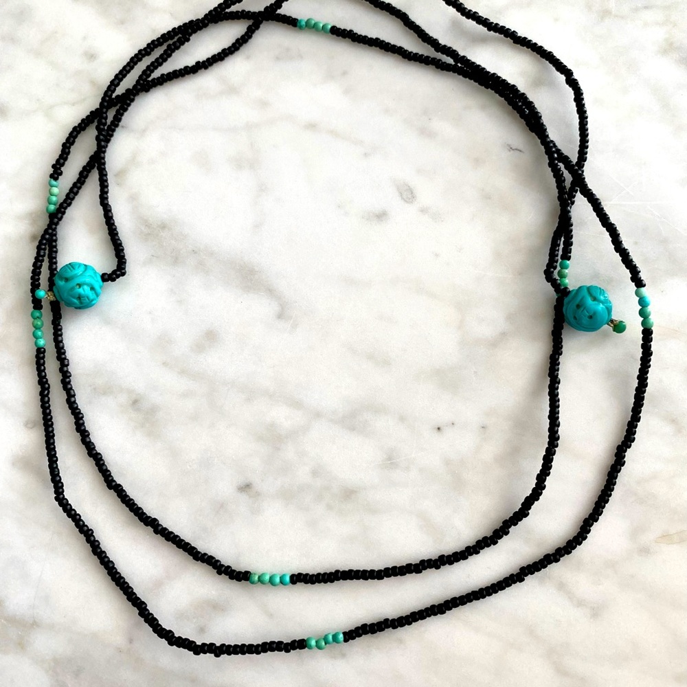 Unique black bead and turquoise necklace/bracelet